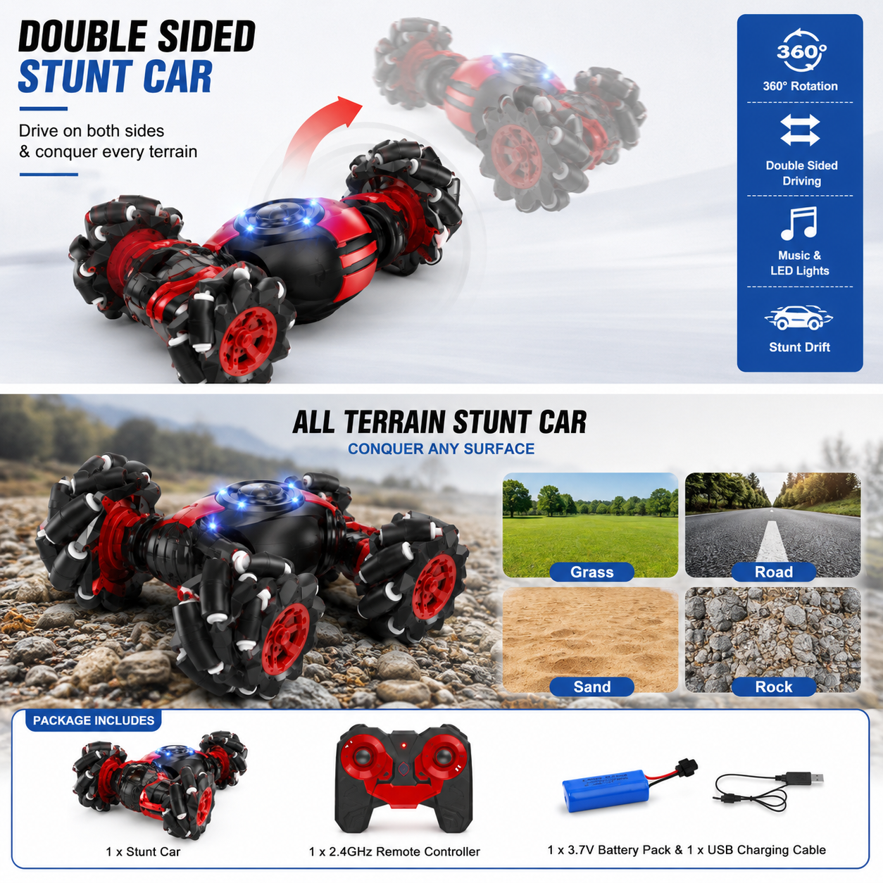 SCOFFCO OS1338 Gesture Sensing RC Stunt Car | 2.4GHz Remote Control 360° Rotating Twist Car | Rechargeable All-Terrain Drift Vehicle | Gift for Kids Boys & Girls (TZM)