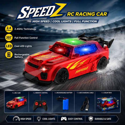 SCOFFCO OS1398 Remote Control Racing Car | 2.4GHz RC Sports Car with LED Lights | Rechargeable High-Speed Racing Vehicle | Gift for Kids Boys & Girls (TZM)