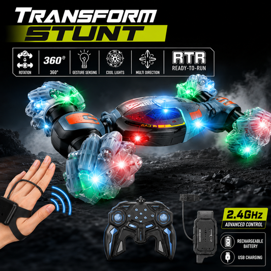 SCOFFCO OS1444 Gesture Sensing Transform Stunt RC Car | 2.4GHz Remote Control 360° Rotating Drift Vehicle | Rechargeable LED All-Terrain Toy | Gift for Kids Boys & Girls (TZM)