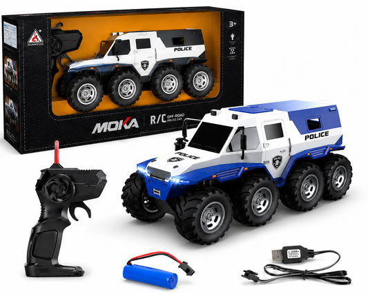 SCOFFCO OS1509 1:16 Scale RC Police Truck | 6-Wheel Off-Road Remote Control Vehicle | Rechargeable High-Traction Monster Truck | Gift for Kids Boys & Girls (TZM)