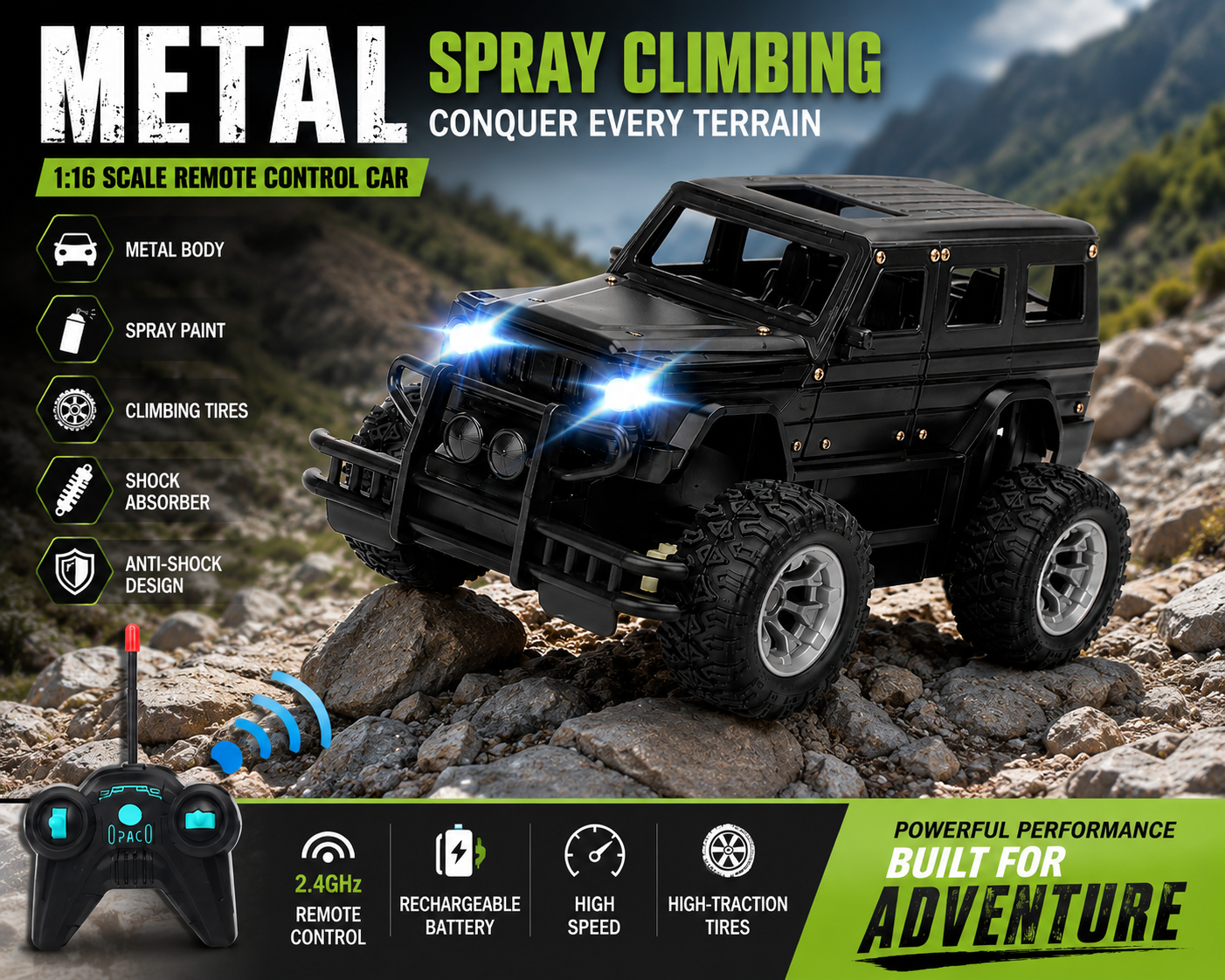 SCOFFCO OS1510 RC Off-Road Monster Truck | 2.4GHz Remote Control 6-Wheel All-Terrain Vehicle | Rechargeable High-Speed RC Car | Gift for Kids Boys & Girls (TZM)