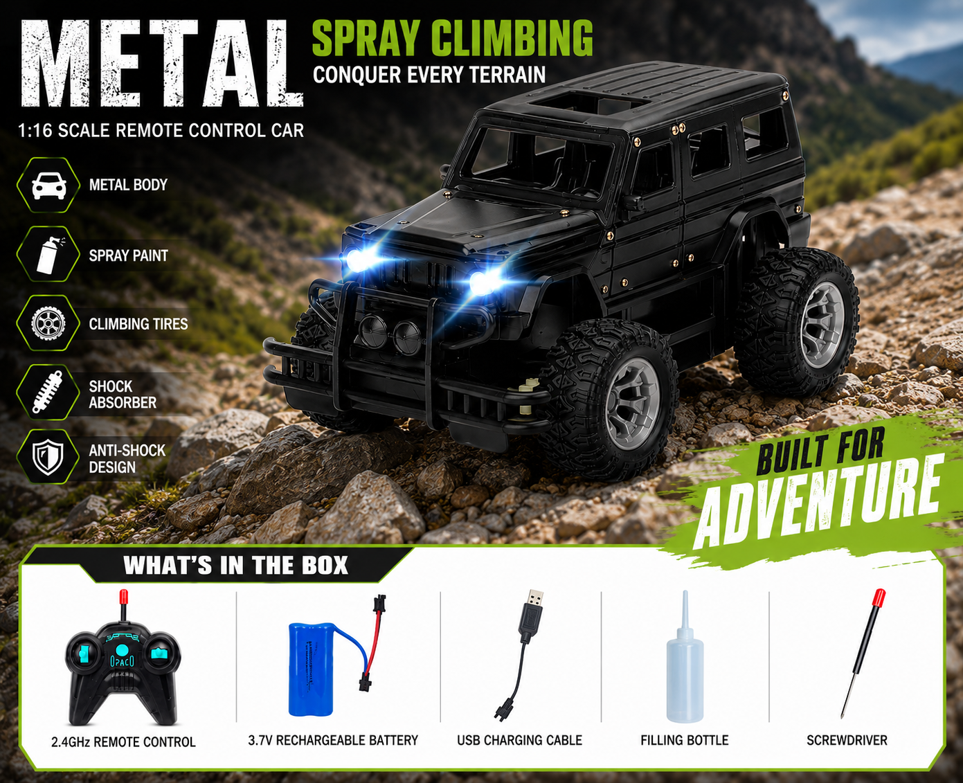 SCOFFCO OS1510 RC Off-Road Monster Truck | 2.4GHz Remote Control 6-Wheel All-Terrain Vehicle | Rechargeable High-Speed RC Car | Gift for Kids Boys & Girls (TZM)