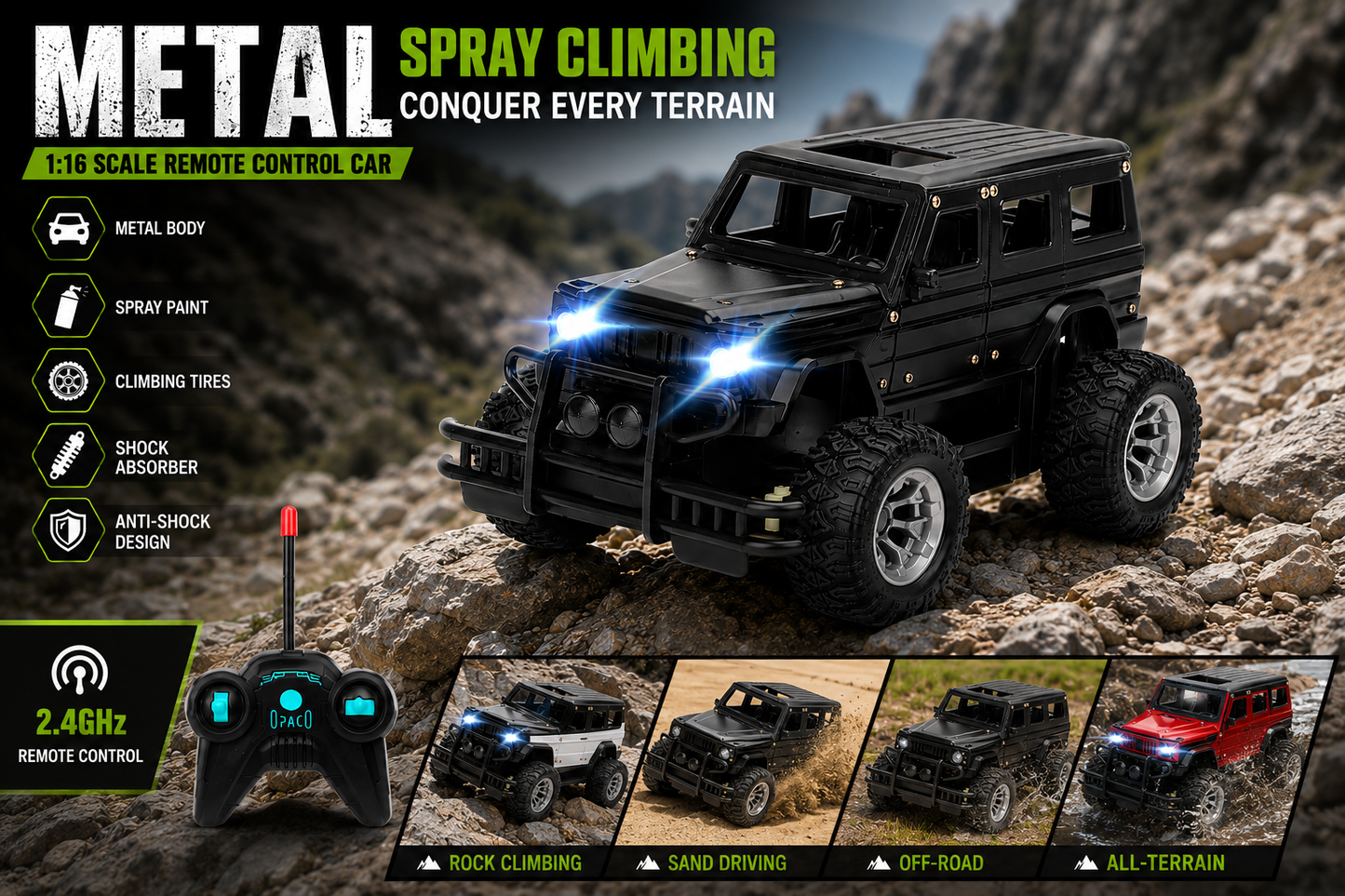 SCOFFCO OS1510 RC Off-Road Monster Truck | 2.4GHz Remote Control 6-Wheel All-Terrain Vehicle | Rechargeable High-Speed RC Car | Gift for Kids Boys & Girls (TZM)