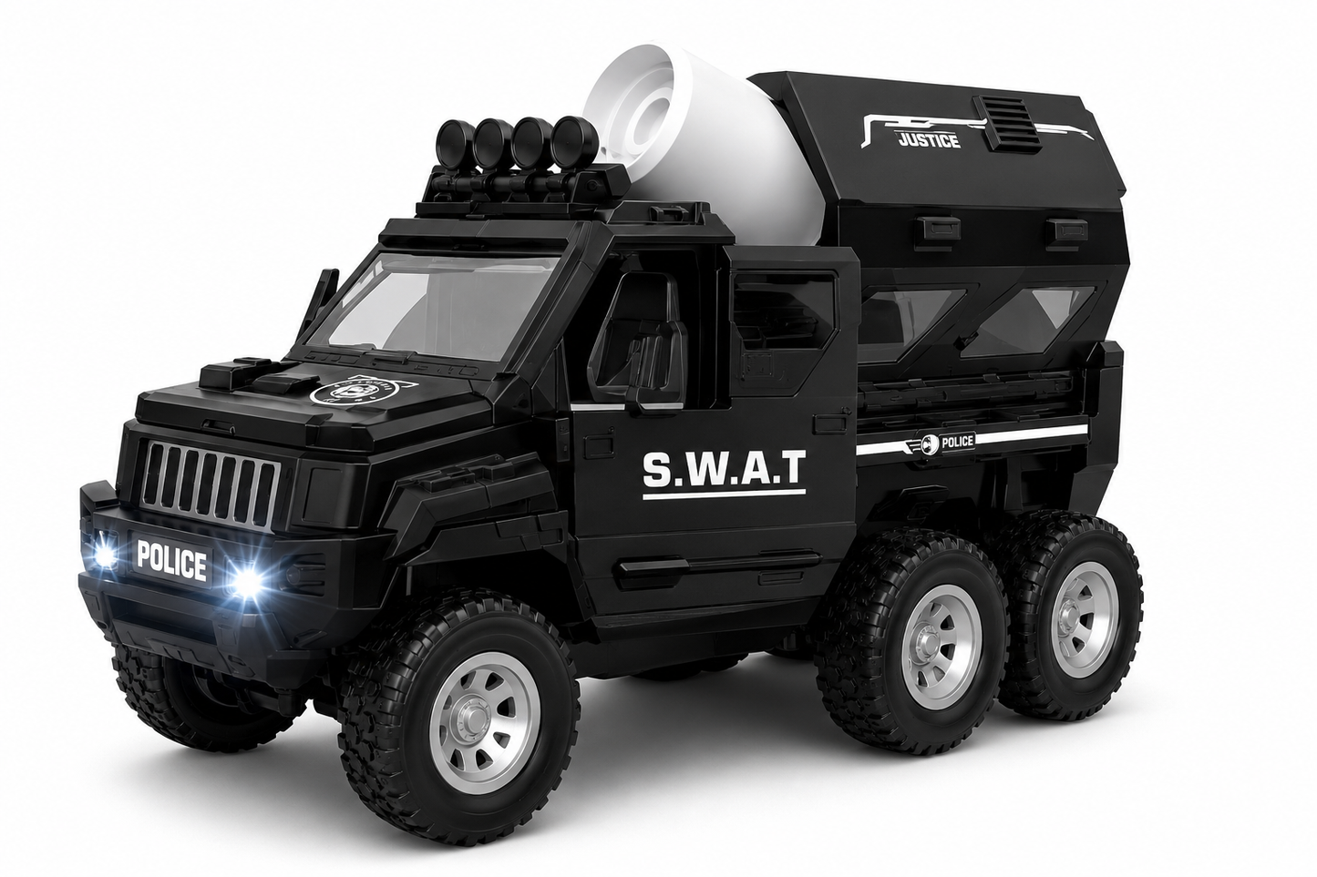 SCOFFCO OS1524 RC SWAT Armored Vehicle | 2.4GHz Remote Control 6-Wheel Police Truck | Rechargeable LED Lights, Sound & Auto Opening Doors | Gift for Kids Boys & Girls (TZM)