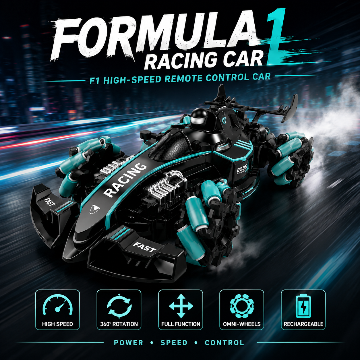 SCOFFCO OS1532 Formula 1 RC Racing Car | 2.4GHz Remote Control F1 Car with Mist Spray, LED Lights & Drift Action | Rechargeable High-Speed Toy | Gift for Kids Boys & Girls (TZM)