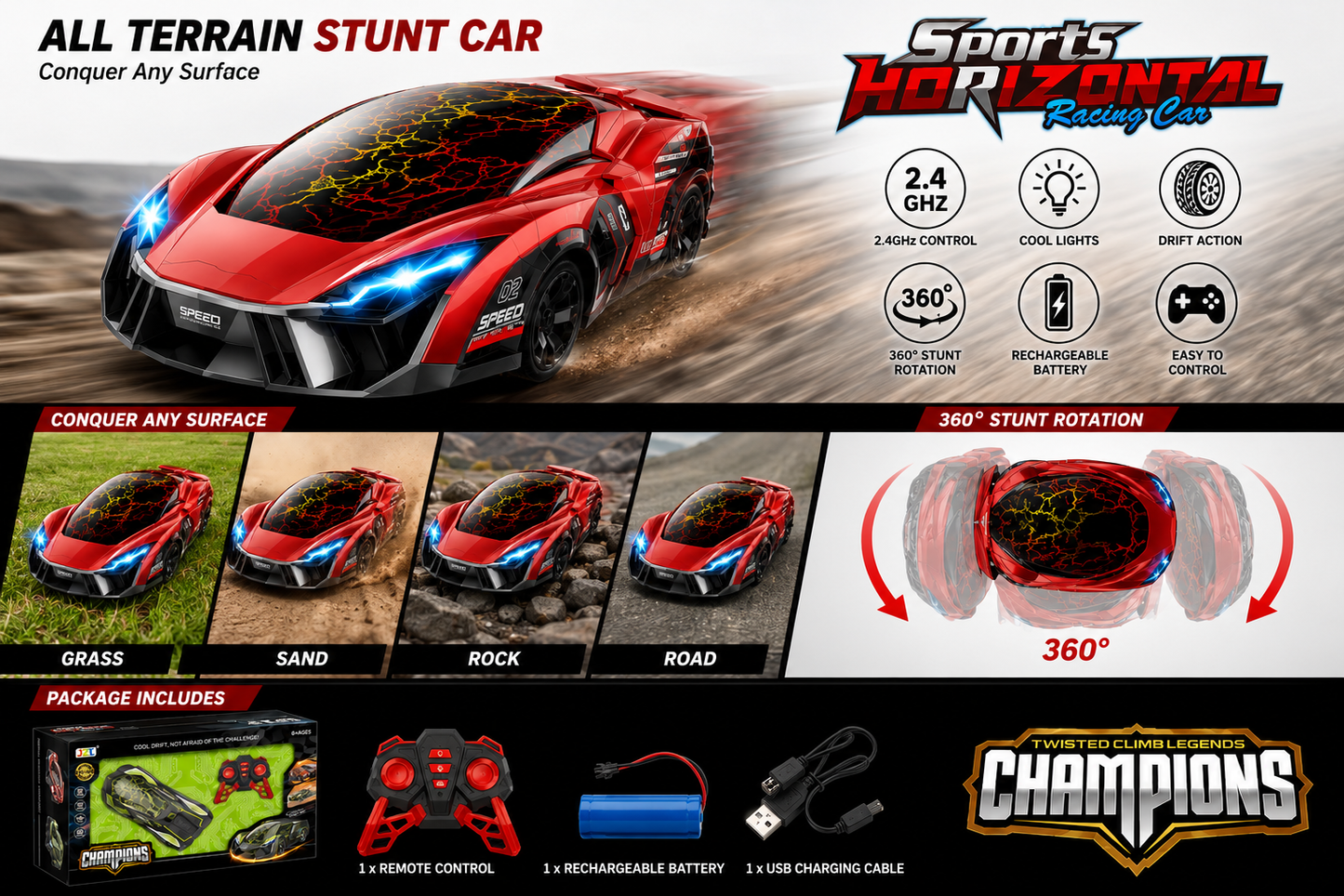SCOFFCO OS1058 Remote Control Sports Racing Car | 2.4GHz RC High-Speed Drift Car | Rechargeable Racing Vehicle with USB Charging | Gift for Kids Boys & Girls (TZM)
