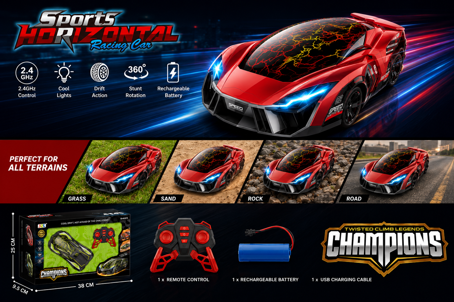 SCOFFCO OS1058 Remote Control Sports Racing Car | 2.4GHz RC High-Speed Drift Car | Rechargeable Racing Vehicle with USB Charging | Gift for Kids Boys & Girls (TZM)