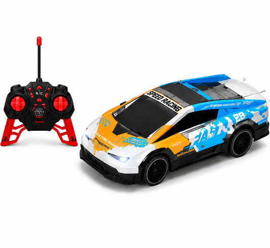 SCOFFCO OS1615 1:18 Scale RC Sports Racing Car | 27MHz Remote Control Car with LED Lights | Rechargeable High-Speed Racing Toy | Gift for Kids Boys & Girls (TZM)