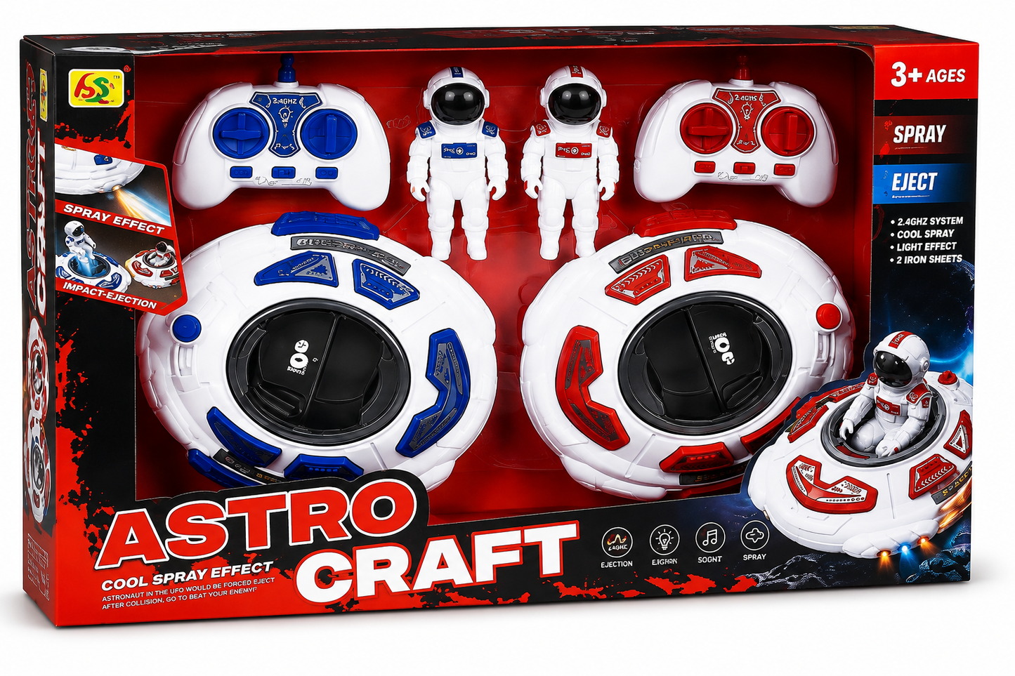 SCOFFCO OS1630 Space UFO Remote Control Battle Toy Set with Astronaut, Spray Mist, LED Lights & Sound | Rechargeable RC Flying Saucer Toy for Kids Boys & Girls Age 3+ (TZM)