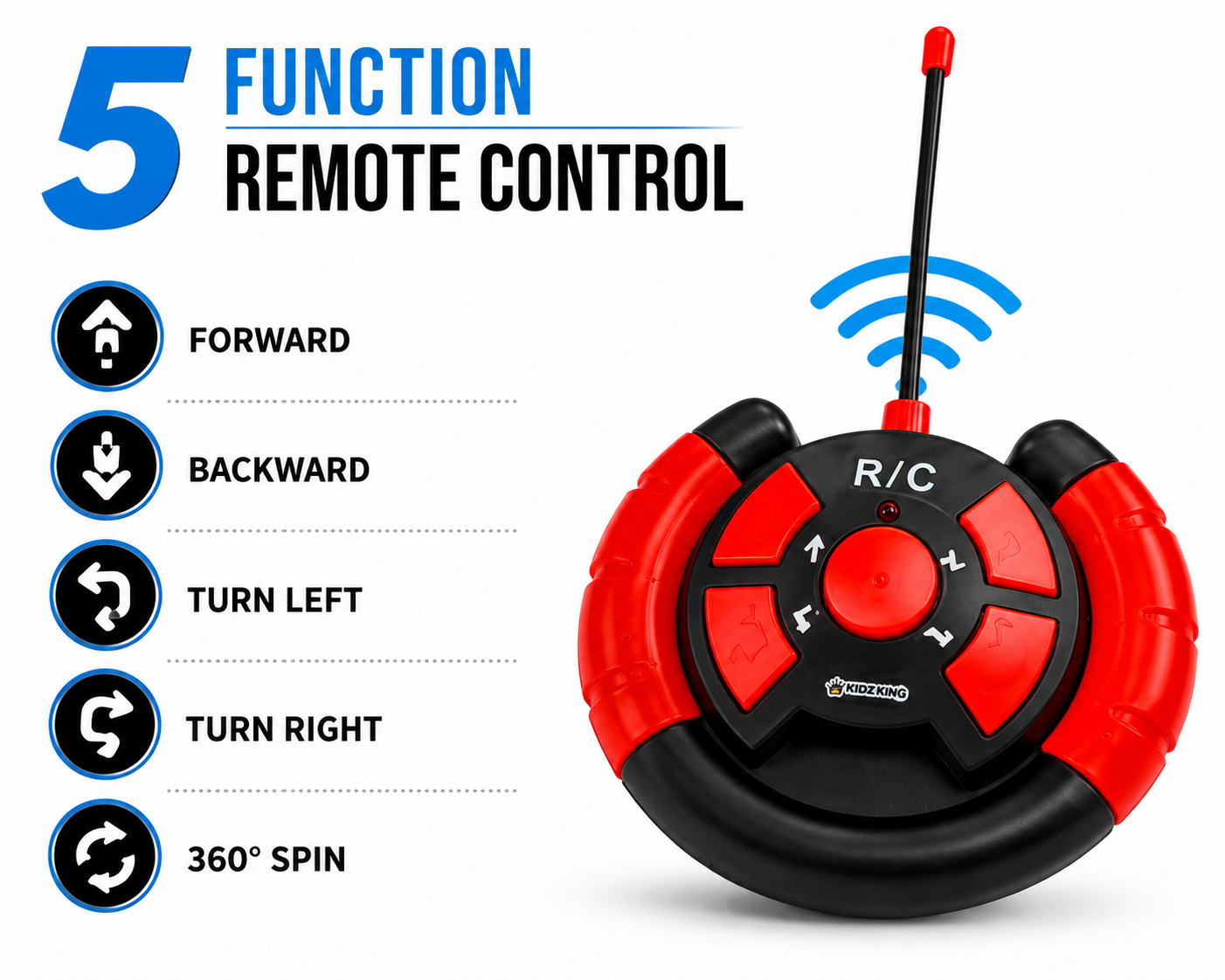 SCOFFCO OS1660 Remote Control Thunder Stunt Car | 360° Rotating RC Car with LED Lights, Music, 5-Function Remote & Rechargeable Battery for Kids (TZM)