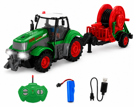 SCOFFCO OS1582 1:24 Scale RC Farm Tractor with Water Tank Trailer | 27MHz Remote Control Farming Vehicle | Rechargeable Battery | Gift for Kids Boys & Girls (TZM)