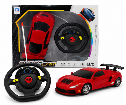 SCOFFCO OS1590 1:18 Scale RC Sports Car with Steering Wheel Controller | Remote Control Racing Car with LED Lights | Rechargeable High-Speed Toy | Gift for Kids Boys & Girls (TZM)
