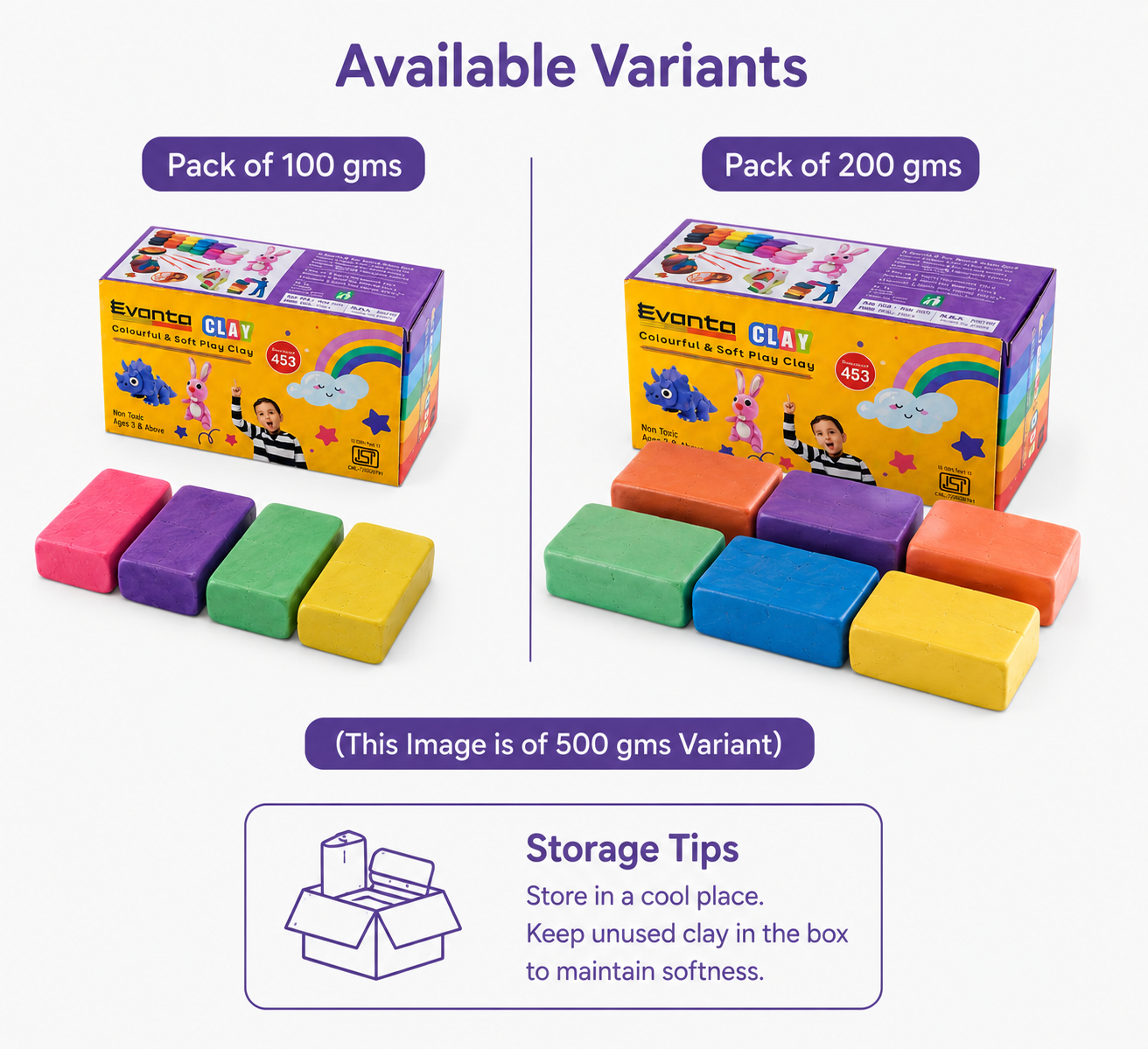 Ajanta Evanta Soft Clay 500g No. 453 | 6 Bright Colours Modelling Clay for Kids | Non-Toxic & Safe Play Dough | DIY Art & Craft, School Projects & Creative Learning | MRP ₹160