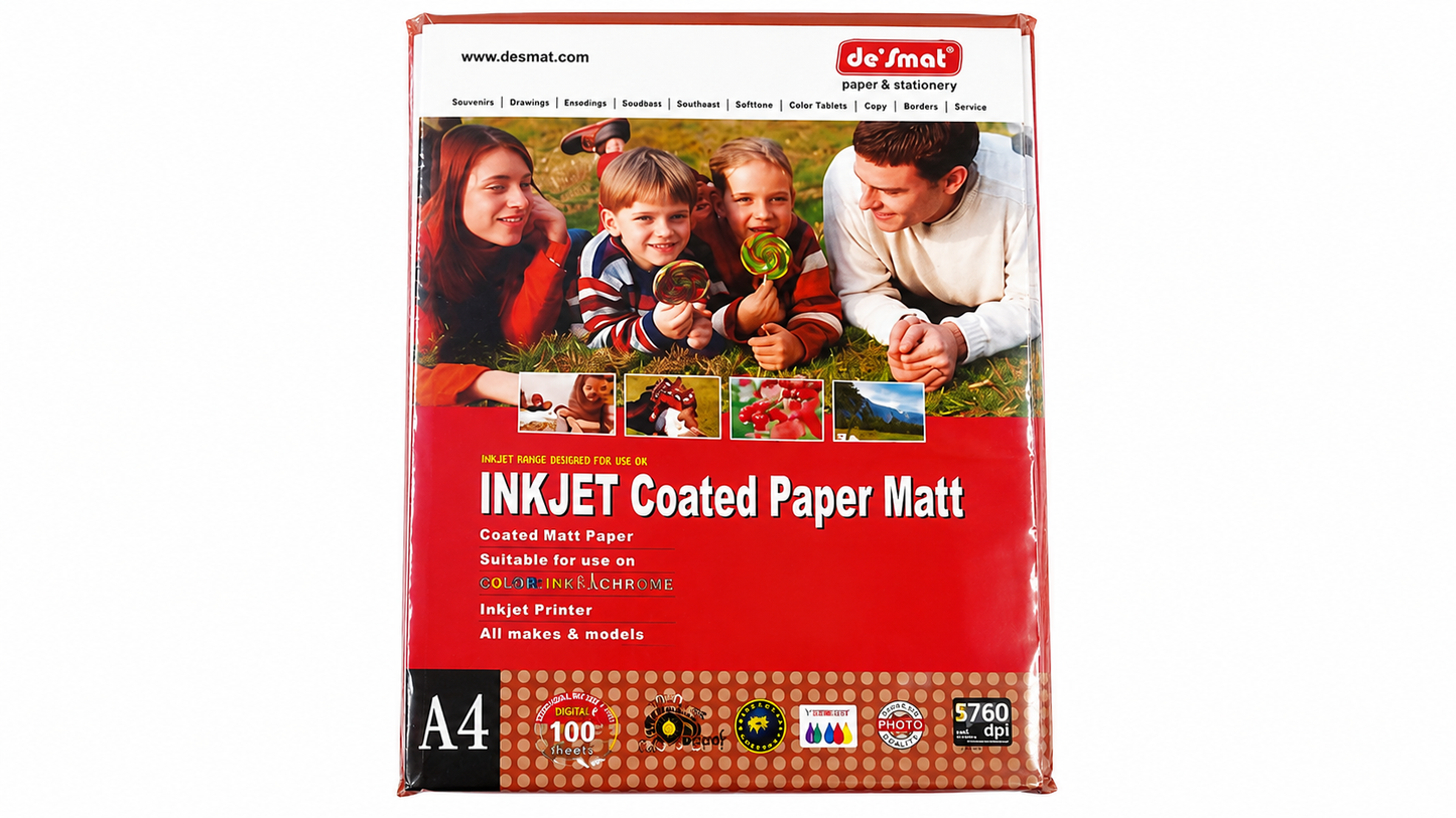 DESMAT Coated Photo Paper A4 Size 120 GSM (CPI120) – High Resolution Inkjet Printing Paper, 100 Sheets Pack