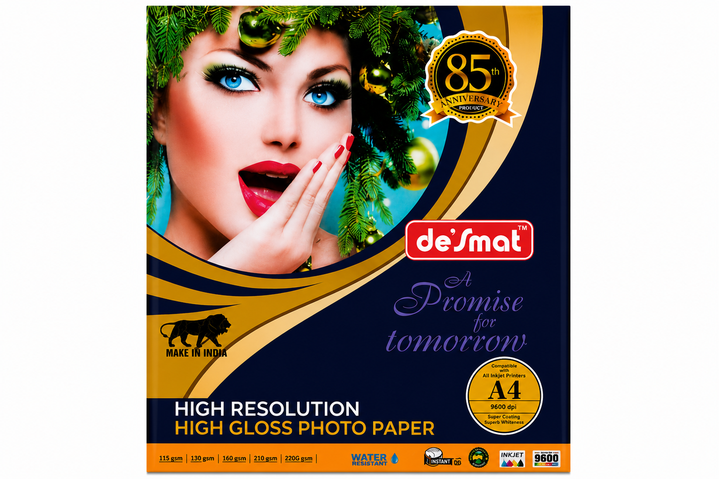 DESMAT Coated Photo Paper 150 GSM A4 Size (210 x 297 mm) | High Gloss Inkjet Photo Paper | 100 Sheets | Instant Dry | Water Resistant | High Resolution 9600 DPI | Compatible with All Inkjet Printers | CPI150