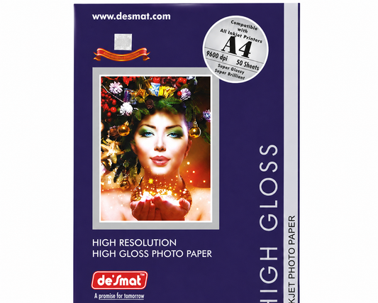 DESMAT High Gloss Photo Paper A4 150 GSM (CPI150) – 50 Sheets | Premium Inkjet Coated Photo Paper for Vibrant & Sharp Prints