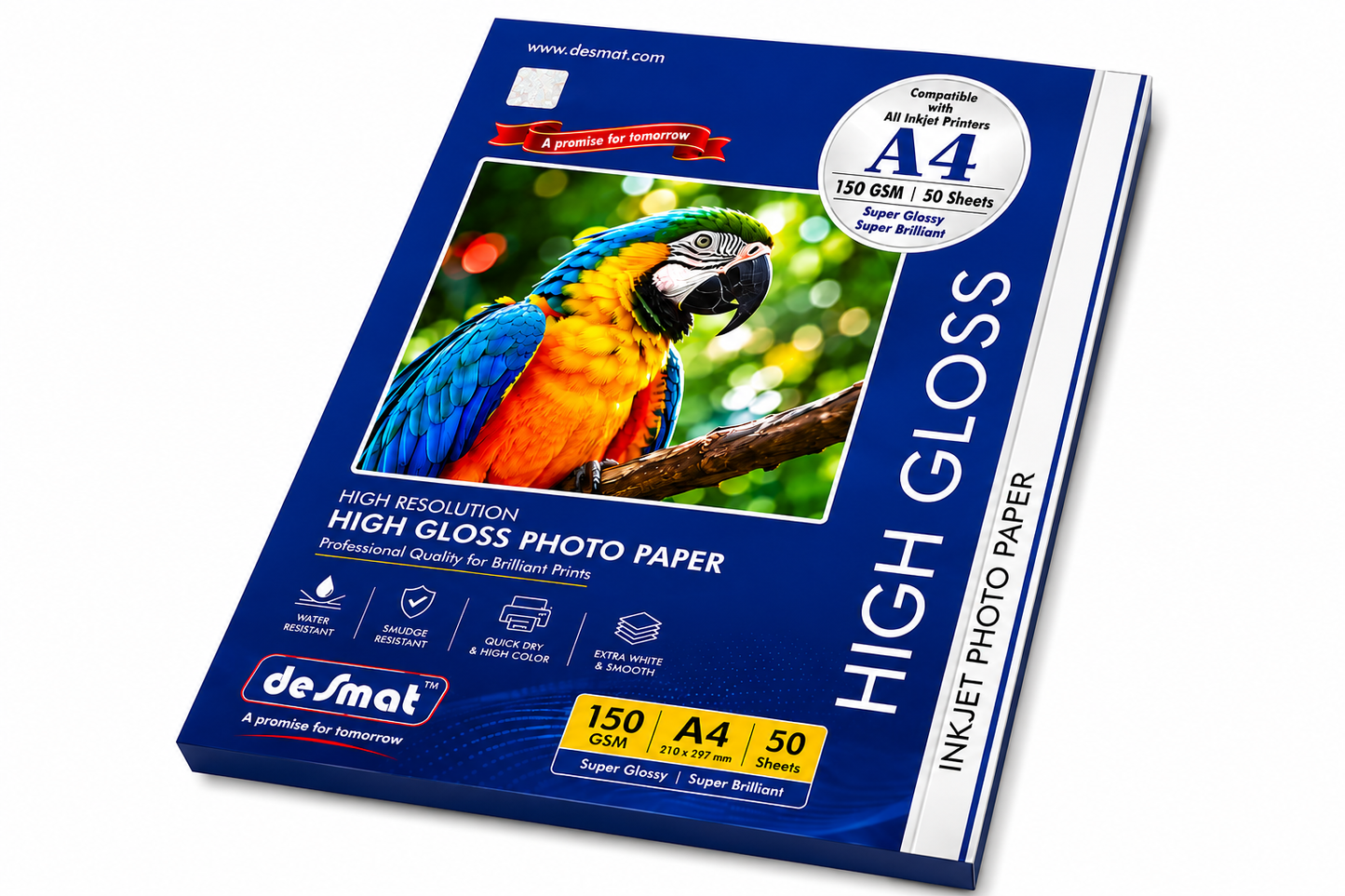 DESMAT High Gloss Inkjet Photo Paper HWPGIP 150 GSM A4 Size | 50 Sheets | Premium Glossy Photo Printing Paper