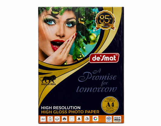 DESMAT PGIP Glossy Inkjet Photo Paper 130 GSM A4 Size | 50 Sheets | High Resolution 9600 DPI | Instant Dry | Gloss Finish | Compatible with All Inkjet Printers | Premium Photo Printing Paper