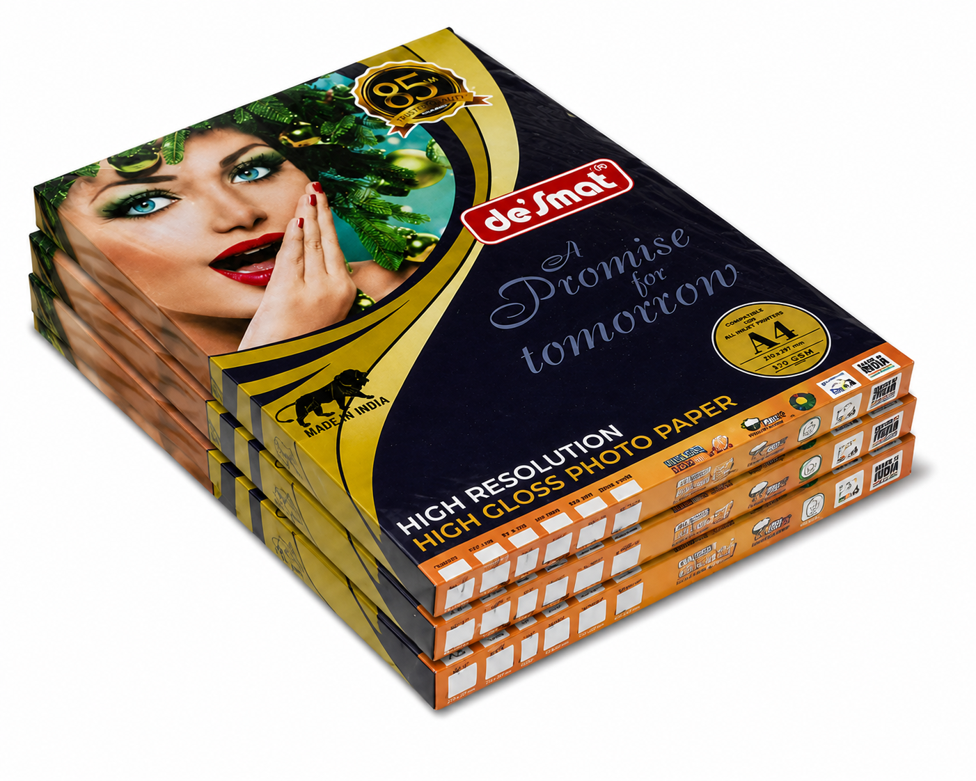 DESMAT PGIP Glossy Inkjet Photo Paper 130 GSM A4 Size | 50 Sheets | High Resolution 9600 DPI | Instant Dry | Gloss Finish | Compatible with All Inkjet Printers | Premium Photo Printing Paper