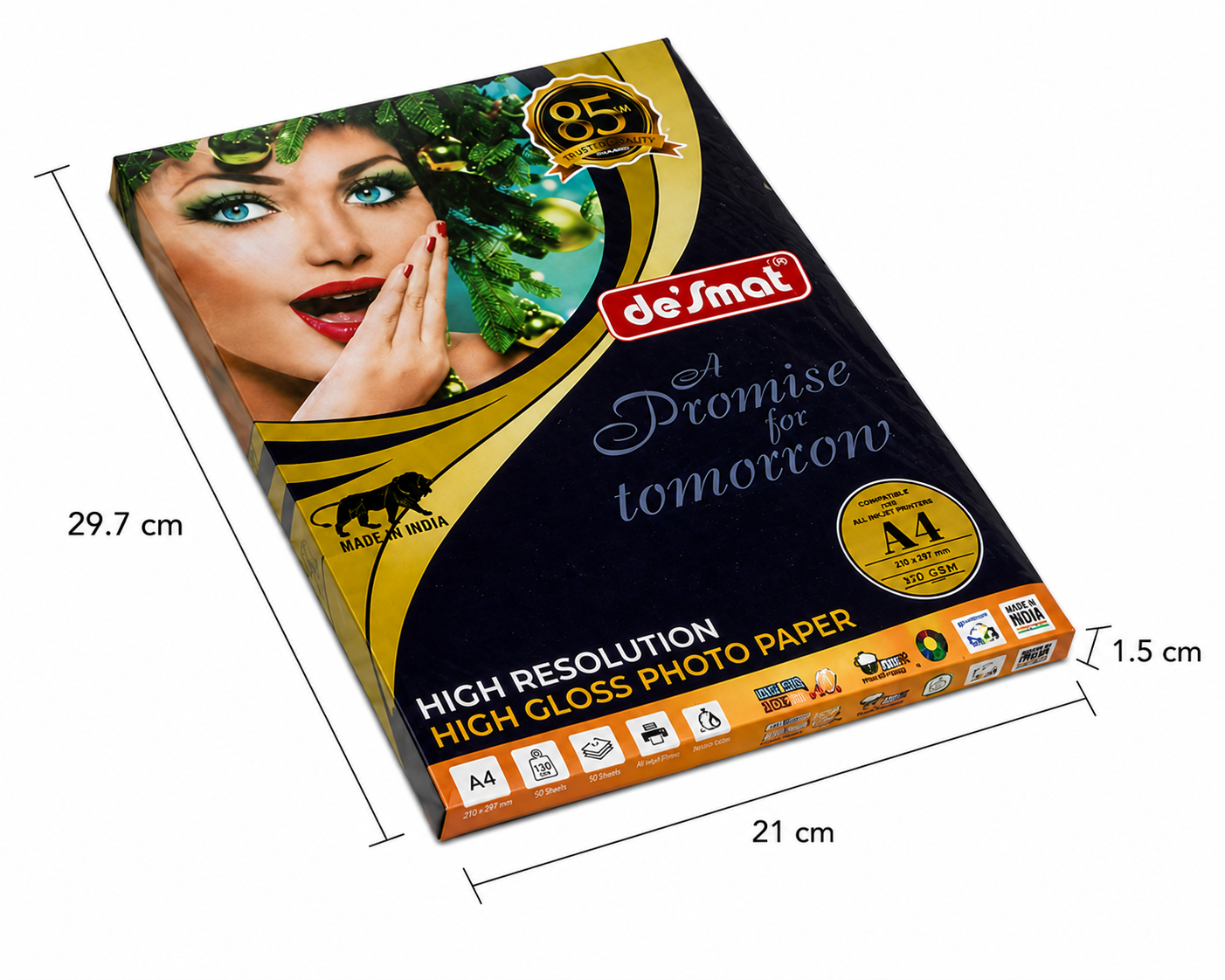 DESMAT PGIP Glossy Inkjet Photo Paper 130 GSM A4 Size | 50 Sheets | High Resolution 9600 DPI | Instant Dry | Gloss Finish | Compatible with All Inkjet Printers | Premium Photo Printing Paper