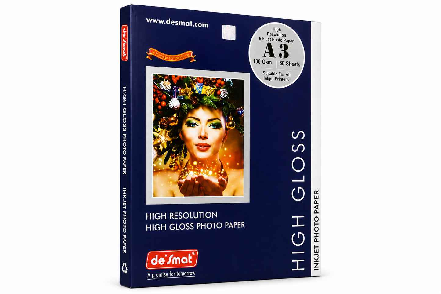 DESMAT High Gloss Inkjet Photo Paper A3 Size 130 GSM | 50 Sheets | Premium Glossy Photo Printing Paper