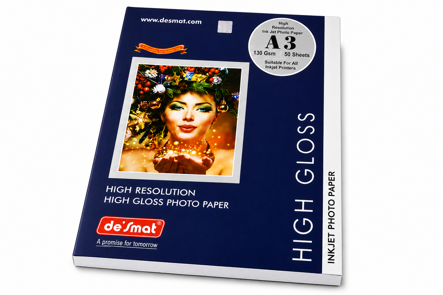 DESMAT High Gloss Inkjet Photo Paper A3 Size 130 GSM | 50 Sheets | Premium Glossy Photo Printing Paper