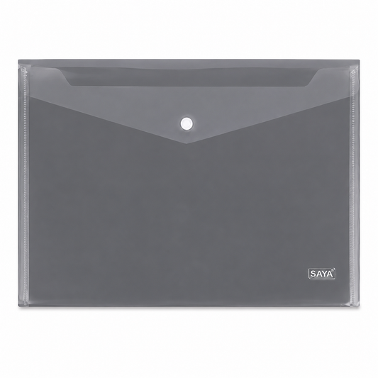 SAYA My Clear Bag Plain SY209P (Pack of 12) | FS Size Document Folder | Transparent Assorted Colors | Snap Button Closure | Durable PP Plastic Envelope Bag for Office, School & Home Use
