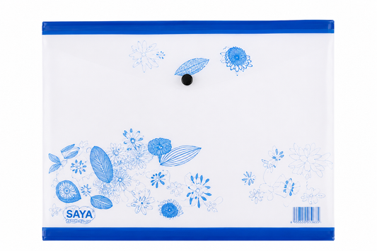SAYA Clear Bag Flower SY229F FS Size Document Folder | Transparent Floral Print Expanding File Bag | Snap Button Closure | Waterproof Document Organizer | Pack of 12
