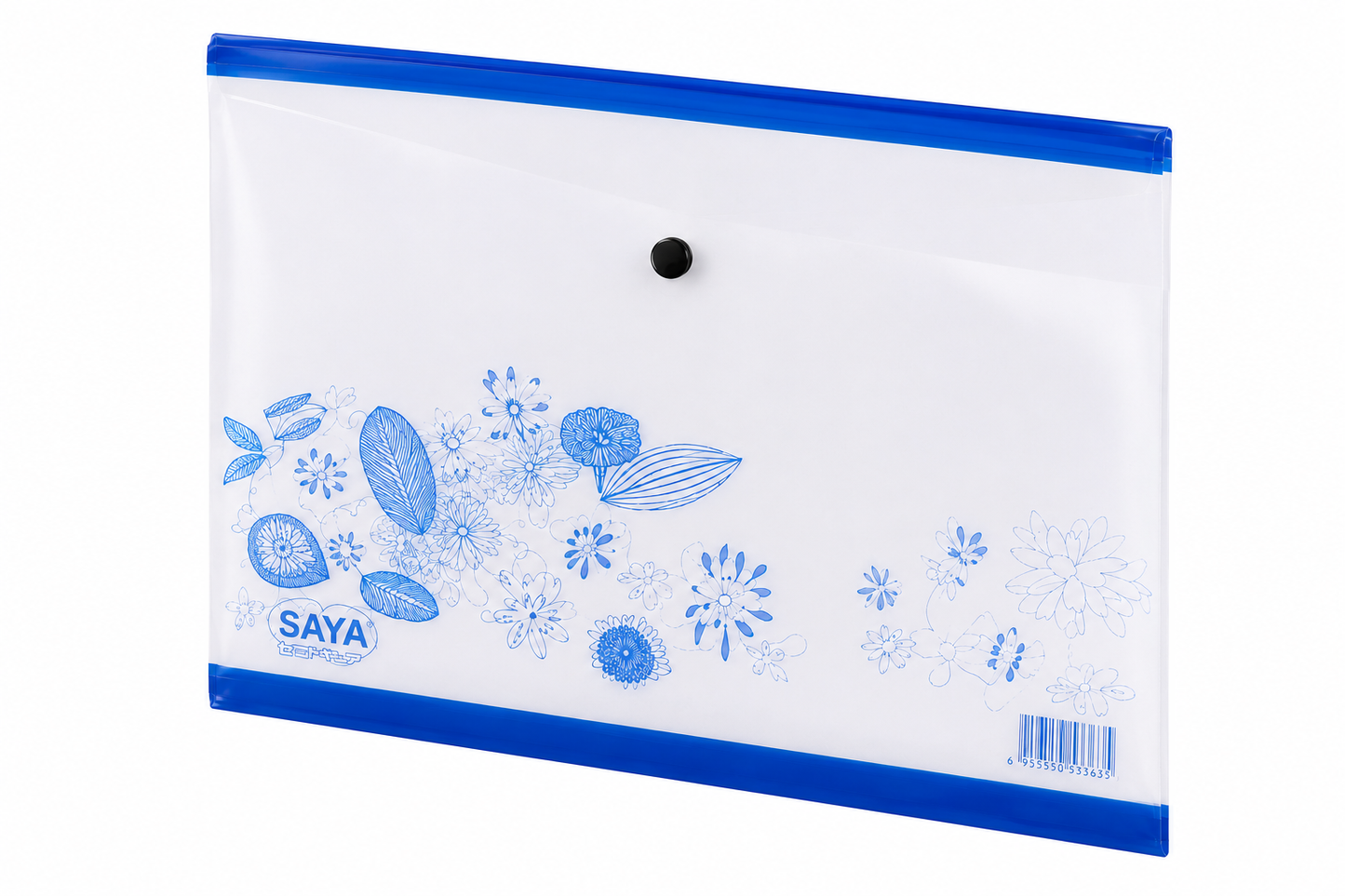 SAYA Clear Bag Flower SY229F FS Size Document Folder | Transparent Floral Print Expanding File Bag | Snap Button Closure | Waterproof Document Organizer | Pack of 12