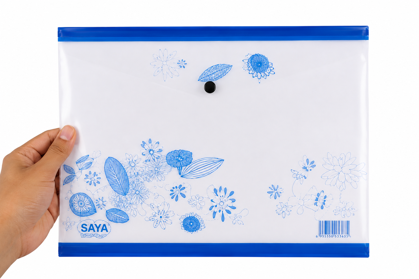 SAYA Clear Bag Flower SY229F FS Size Document Folder | Transparent Floral Print Expanding File Bag | Snap Button Closure | Waterproof Document Organizer | Pack of 12