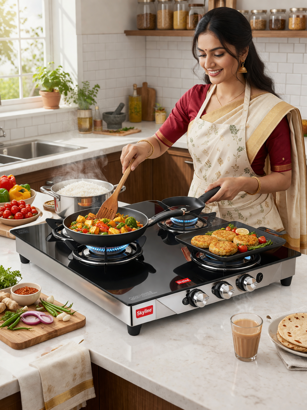 SKYLINE Smart Kitchen Cooking with Premium 4-Burner Gas Stove VTL1414
