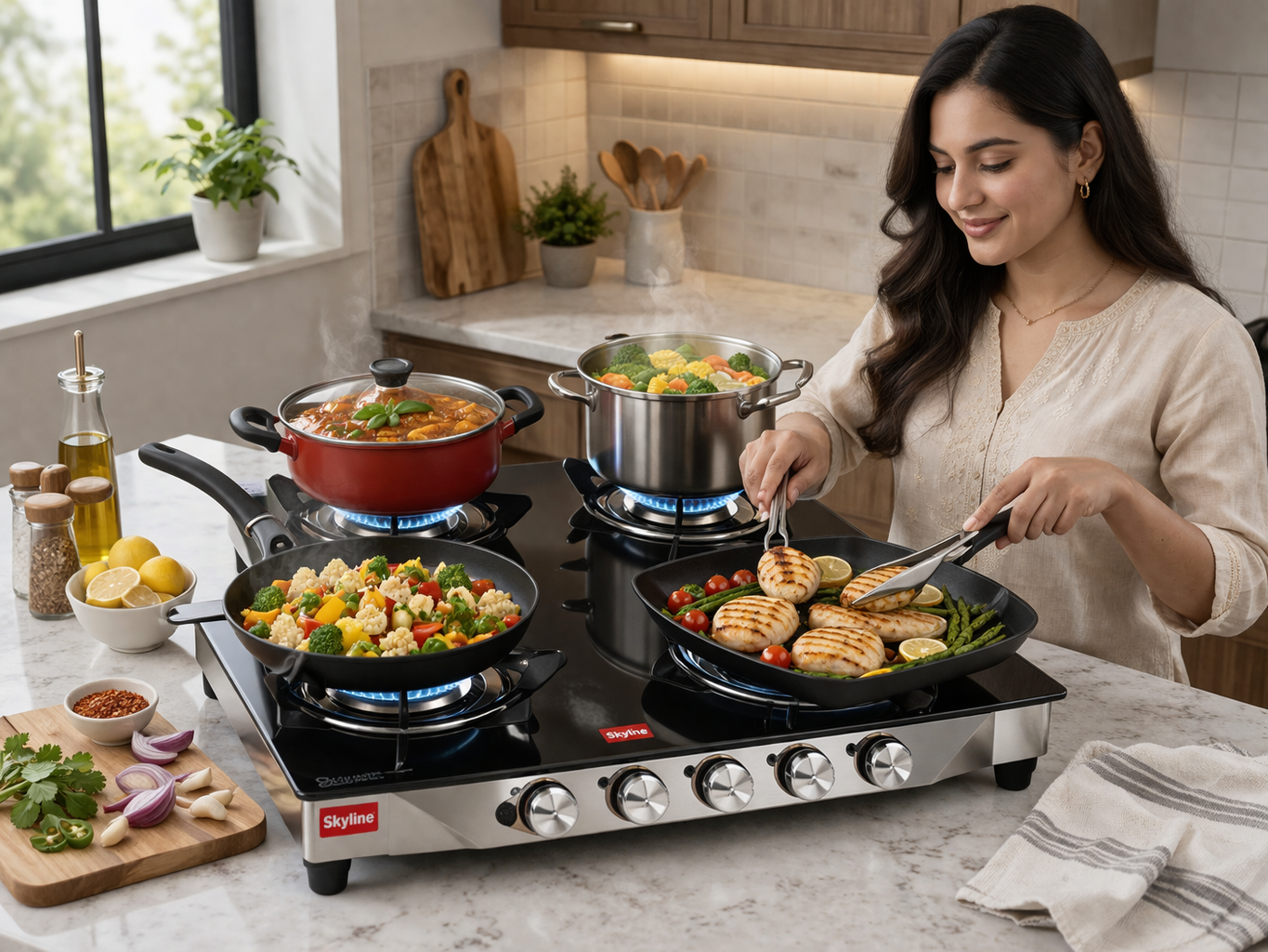 SKYLINE Smart Kitchen Cooking with Premium 4-Burner Gas Stove VTL1414