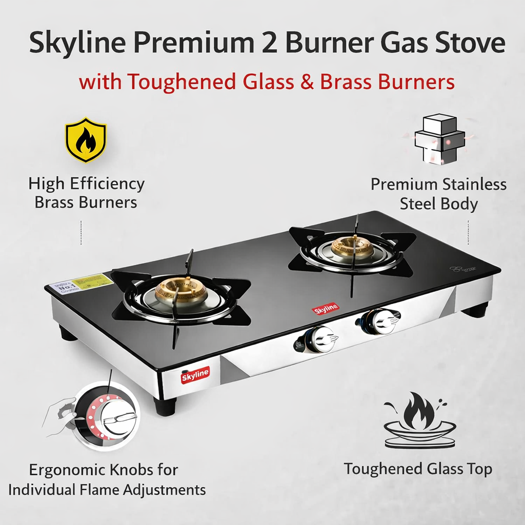 Skyline Premium 2 Burner Gas Stove – Compact & Efficient Cooking VTL1616