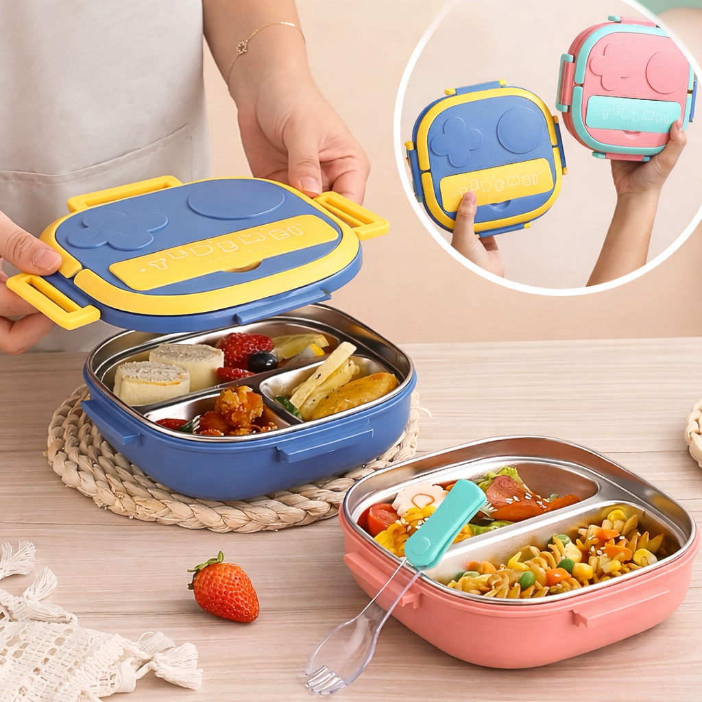 SCOFFCO TedeMei Lunch Box 6123 (WPT) – Insulated Stainless Steel 3-Compartment Lunch Box | Leakproof & Durable | Ideal for Kids, School & Office