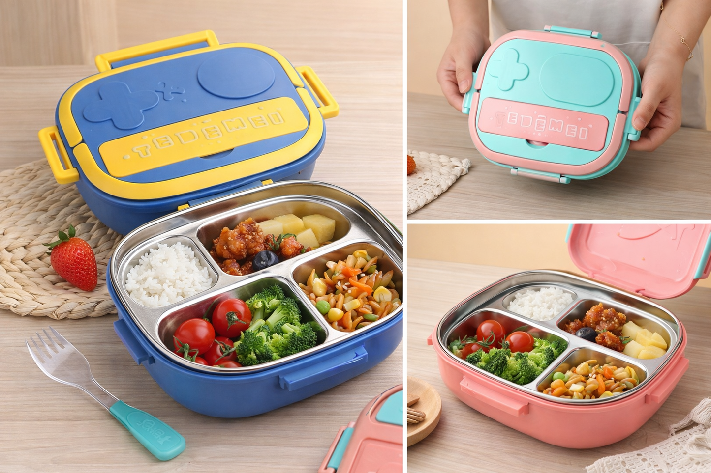 SCOFFCO TedeMei Lunch Box 6123 (WPT) – Insulated Stainless Steel 3-Compartment Lunch Box | Leakproof & Durable | Ideal for Kids, School & Office