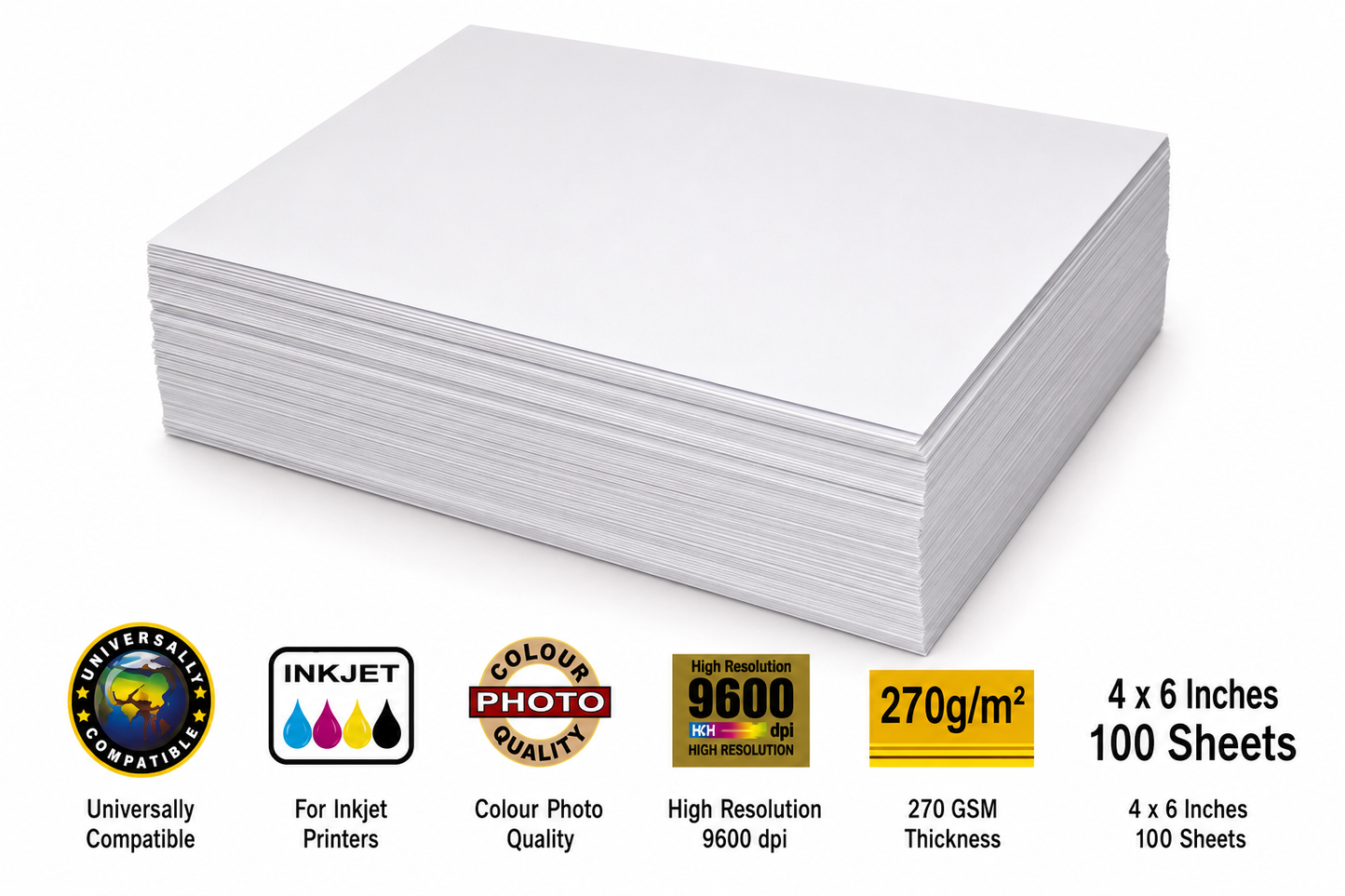 Desmat Professional Inkjet Photo Paper 270 GSM 4x6 Inches | Waterproof Glossy Photo Paper for Inkjet Printers | High Resolution 9600 DPI | 100 Sheets Pack