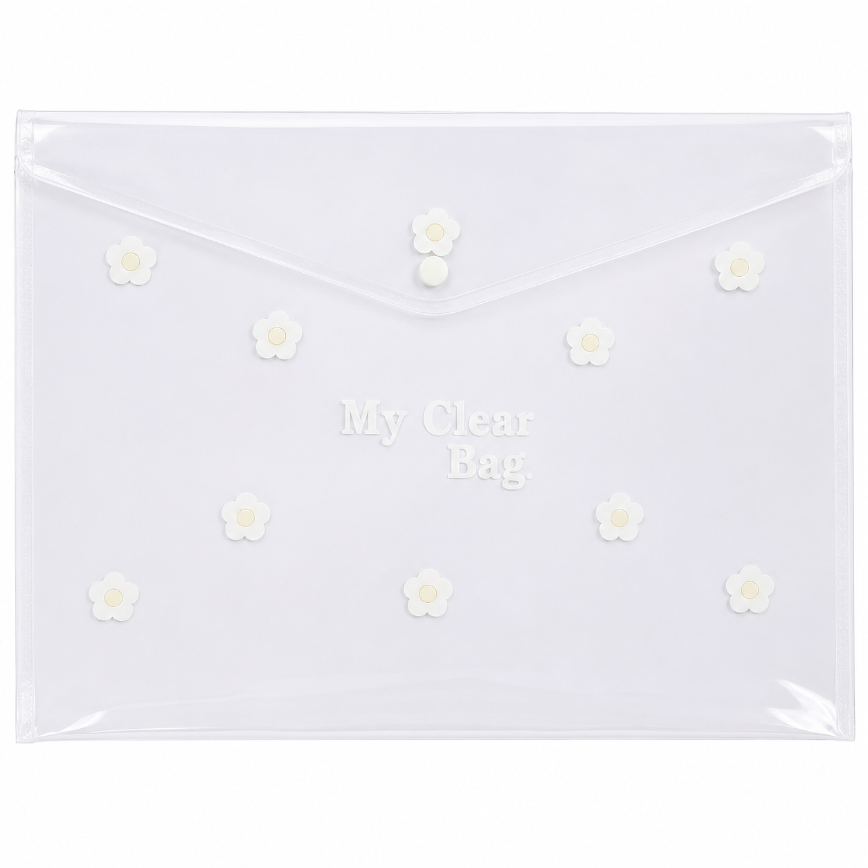 SAYA My Clear Bag Flower SY209F Pack of 12 pcs | Transparent Floral Document Folder with Button Closure | Waterproof PVC Storage Pouch for A4 Papers, Stationery & Office Use | Lightweight Multipurpose Clear Bag