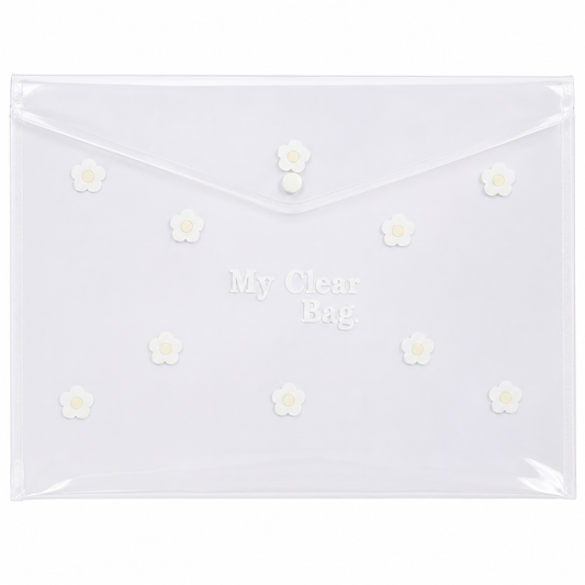 SAYA My Clear Bag Flower SY209F Pack of 12 pcs | Transparent Floral Document Folder with Button Closure | Waterproof PVC Storage Pouch for A4 Papers, Stationery & Office Use | Lightweight Multipurpose Clear Bag