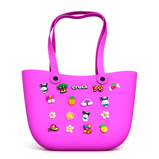 SCOFFCO Silicon Bag with Charms (MN 537 WP) | 26CM x 24CM Tote Bag | 17 Decorative Charms Included | Stylish Waterproof Silicone Handbag