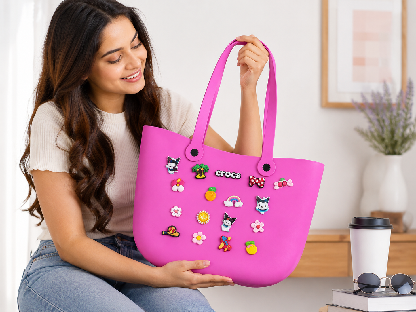 SCOFFCO Silicon Bag with Charms (MN 537 WP) | 26CM x 24CM Tote Bag