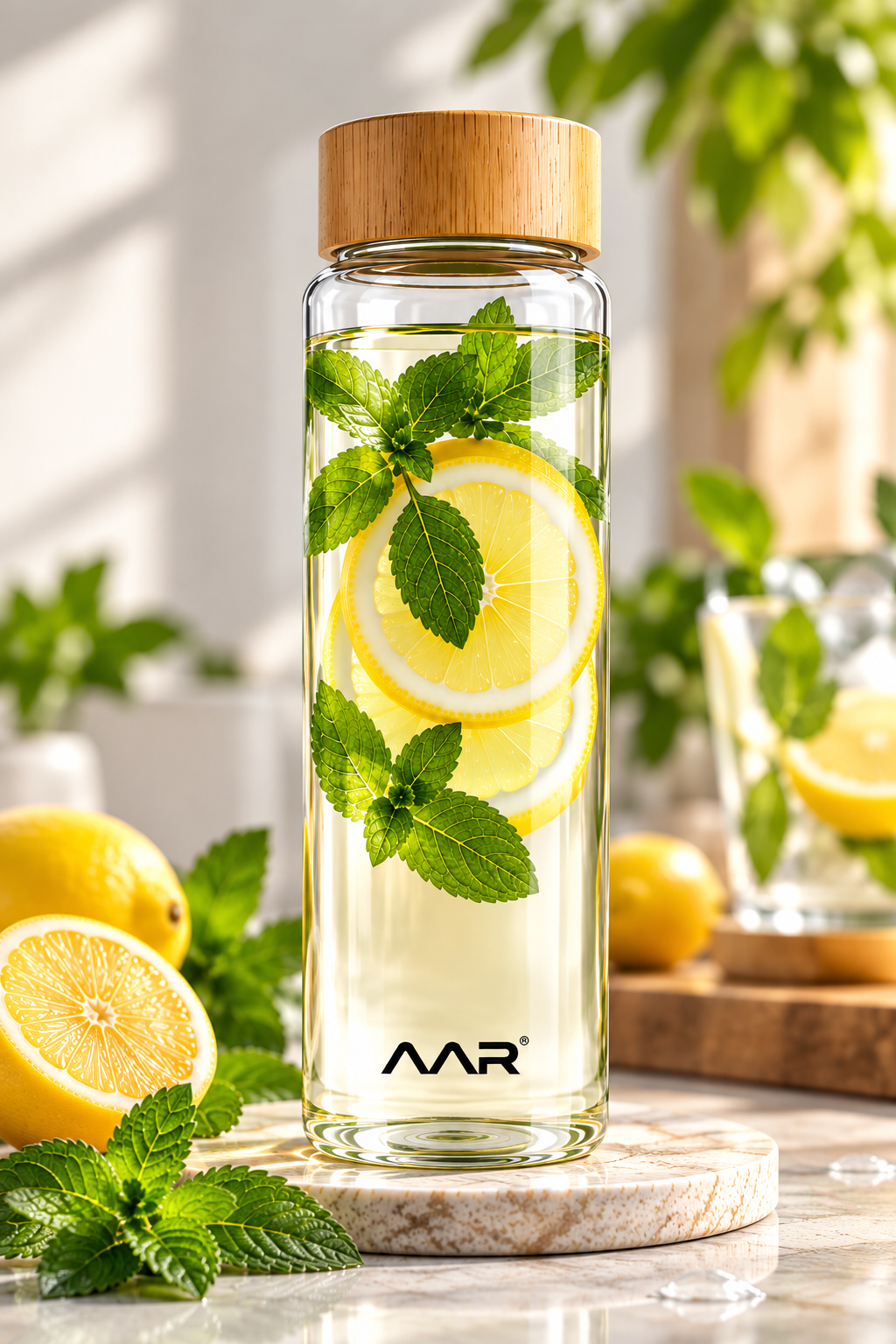 AAR Aqua Glass Bottle 600 ML | Borosilicate Glass Water Bottle with Bamboo Lid | Leak Proof, BPA Free & Reusable | Stylish Bottle for Home, Office, Gym & Travel