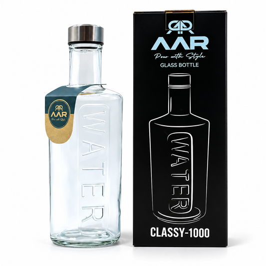 AAR Classy-1000 Glass Water Bottle 1000 ML with Stainless Steel Cap, Reusable Drinking Bottle for Home, Office, Gym & Travel