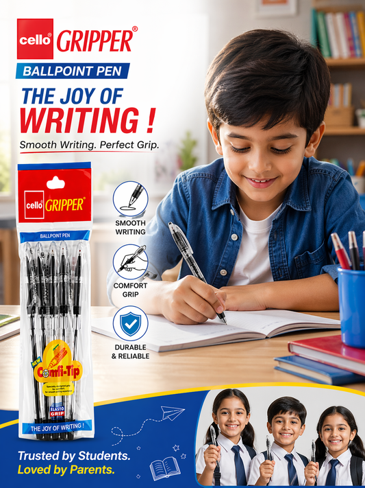 Cello Gripper Ball Pen | Smooth Writing | Comfortable Grip | Pack of 10