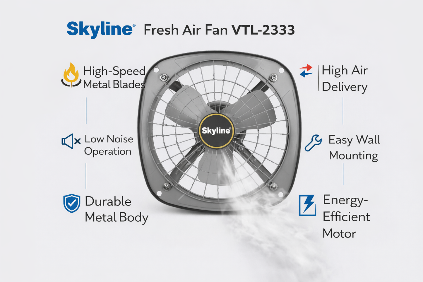 Skyline Fresh Air Fan VTL-2333 | High Speed | Durable Metal Body Exhaust Fan for Kitchen & Bathroom