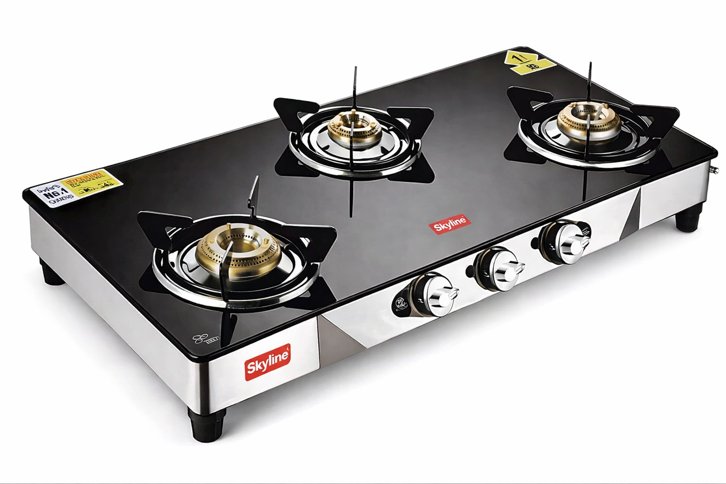 Skyline 3 Burner Glass Top Gas Stove (Model VTL-2121) | Premium Brass Burners | Modern Kitchen Use