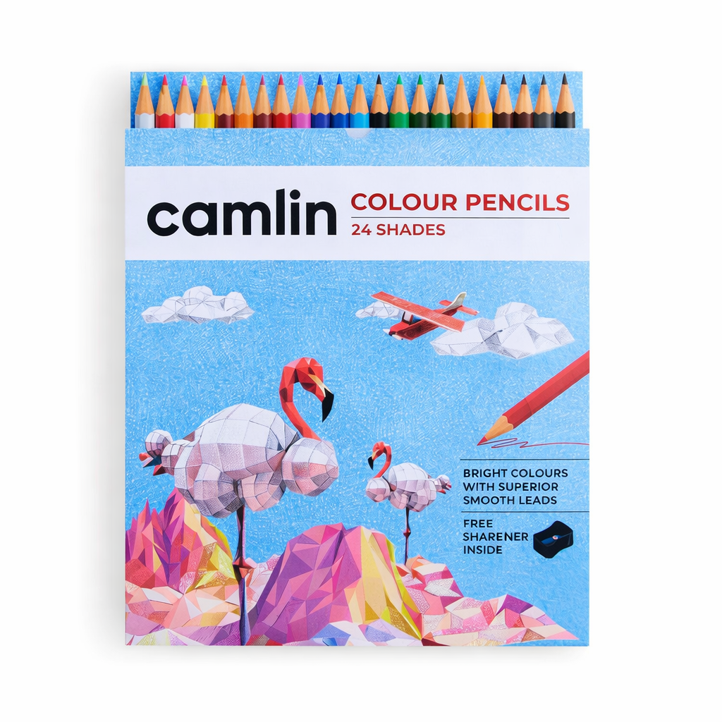 Camlin Colour Pencils 24 Shades Set with Sharpener – Bright & Smooth Coloring