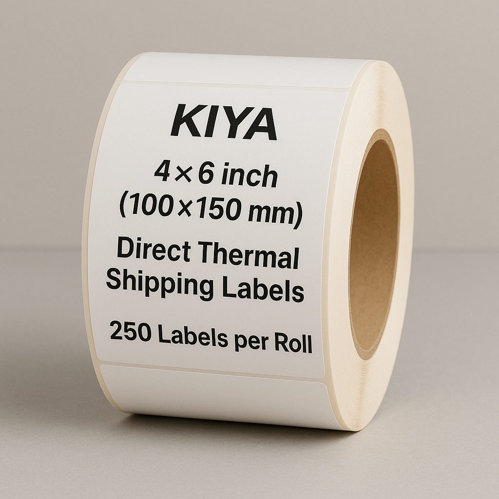 KIYA 100x150  direct thermal 250 label is a popular size for shipping and product labeling in e-commerce. These labels are commonly used for shipping labels