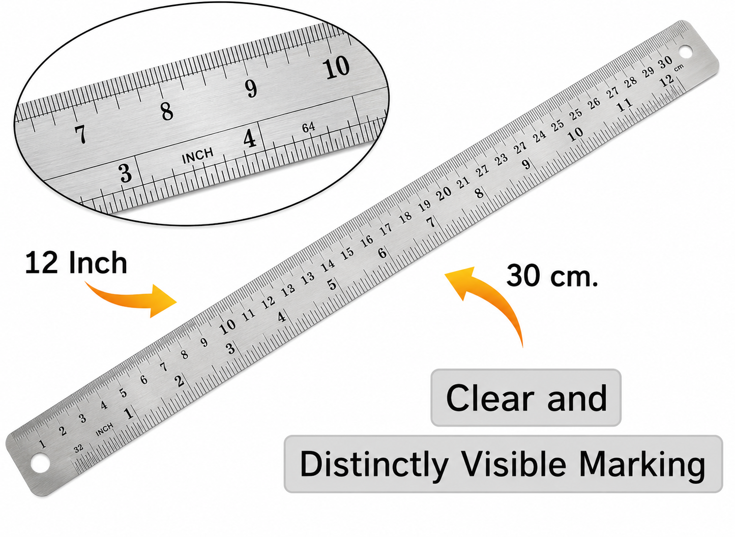 Ajanta Elora Stainless Steel Ruler 30 cm | Premium Metal Scale with Accurate Measurement Markings | Rust Resistant, Durable & Unbreakable | Ideal for School, Office, Engineering & Drawing Use