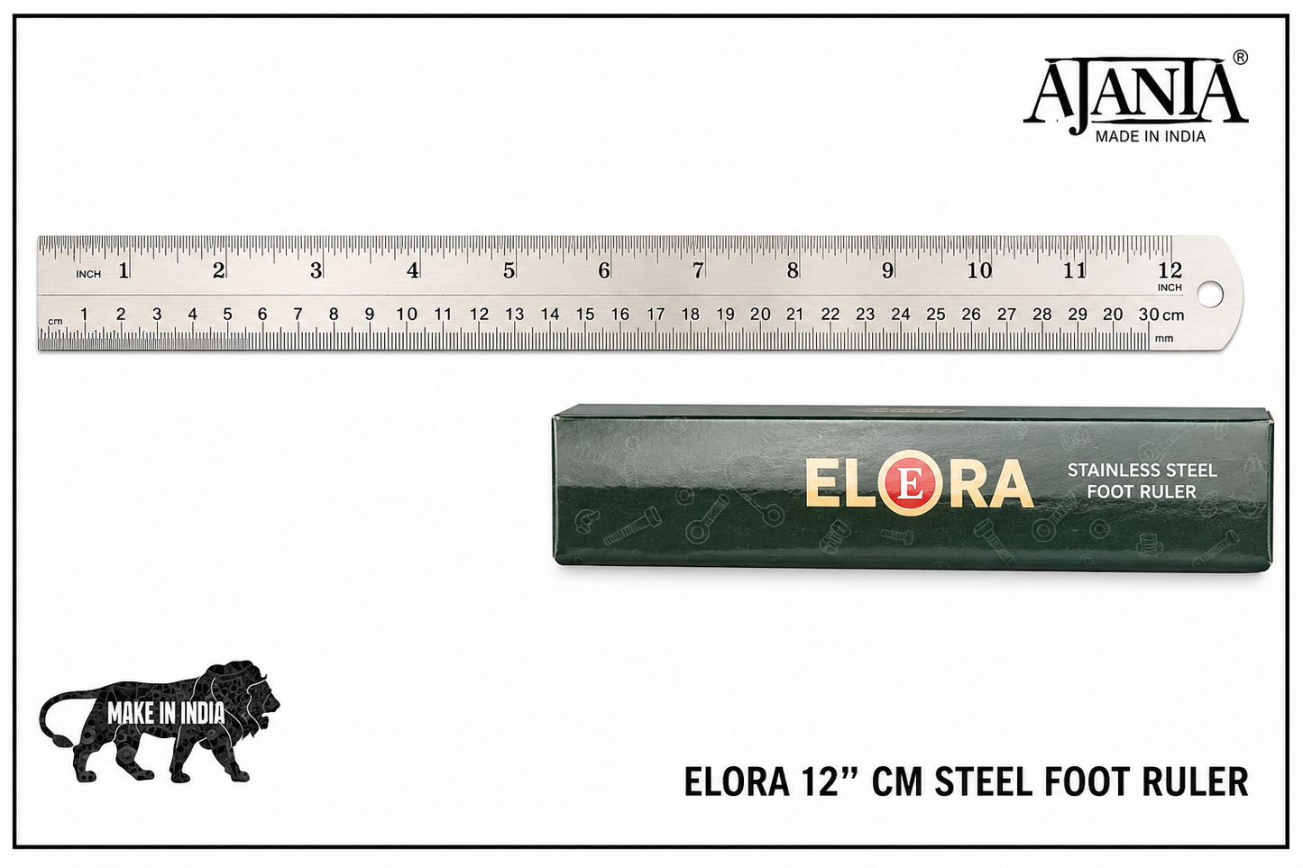 Ajanta Elora Stainless Steel Ruler 30 cm | Premium Metal Scale with Accurate Measurement Markings | Rust Resistant, Durable & Unbreakable | Ideal for School, Office, Engineering & Drawing Use