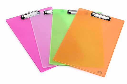 Ajanta Fluorescent Color Exam Board No. 936 | Transparent Plastic Clipboard | Lightweight Writing Pad with Strong Metal Clip | A4 Size Document Holder for Students, Office & Exams